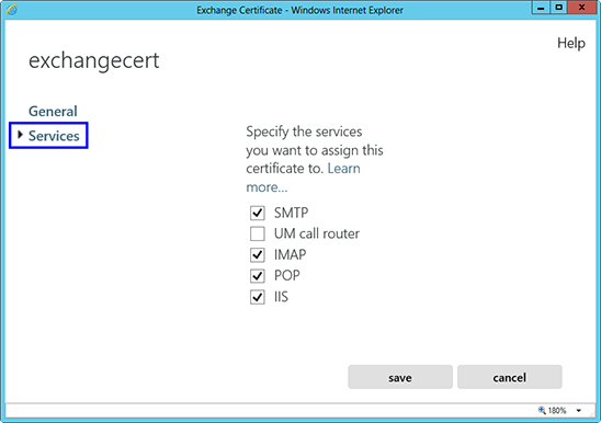 选择要使用证书服务单击“保存”按钮